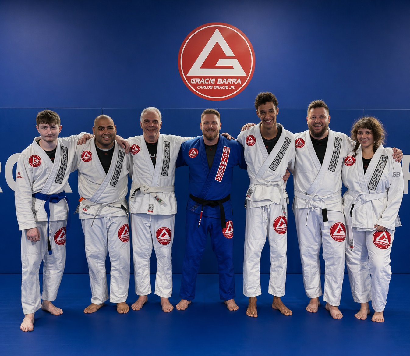 Fabian Fitzner with his Brazilian Jiu-Jitsu team at Gracie Barra